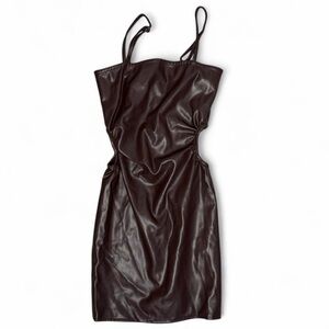 Missguided Espresso Brown Faux Leather Cut Out Bodycon Mini Dress Size 2 Party